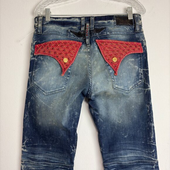 Robin's Jean Women's VTG Biker Wings Swarovski Crystal Red Low Rise Jeans Sz 32 - Picture 3 of 11